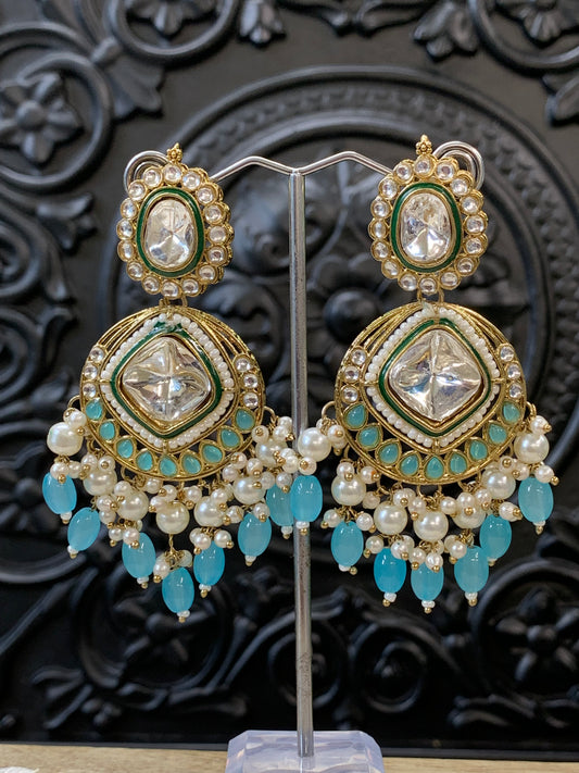 Kenny kundan fashion earring set baby blue/light blue