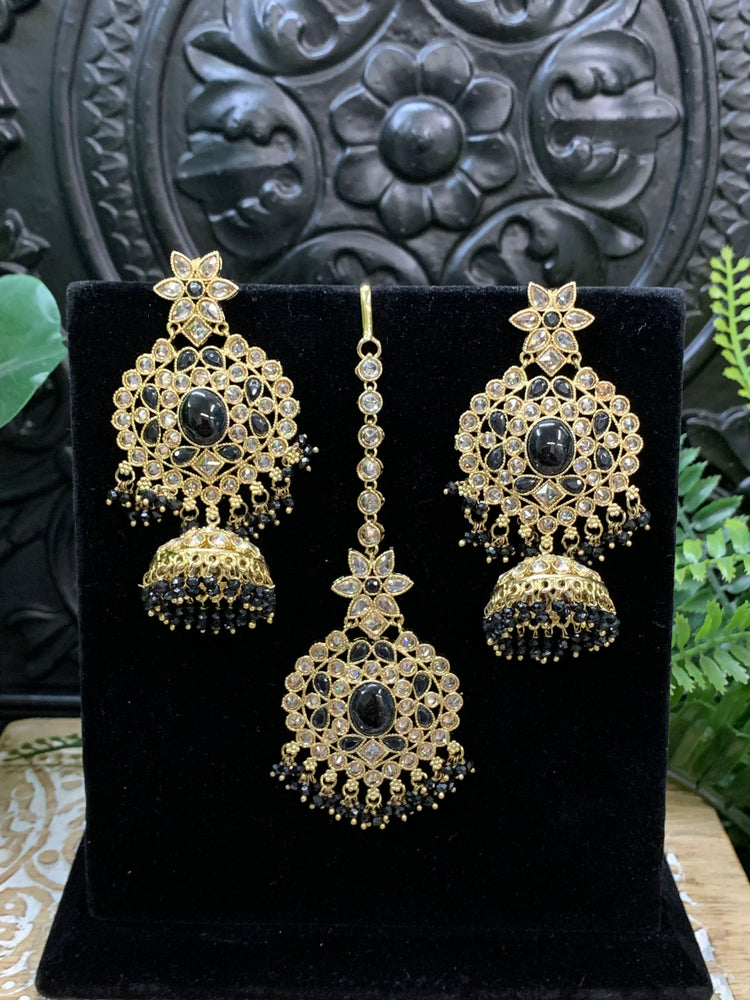 Sujane reverse polki jhumki earring tikka light black