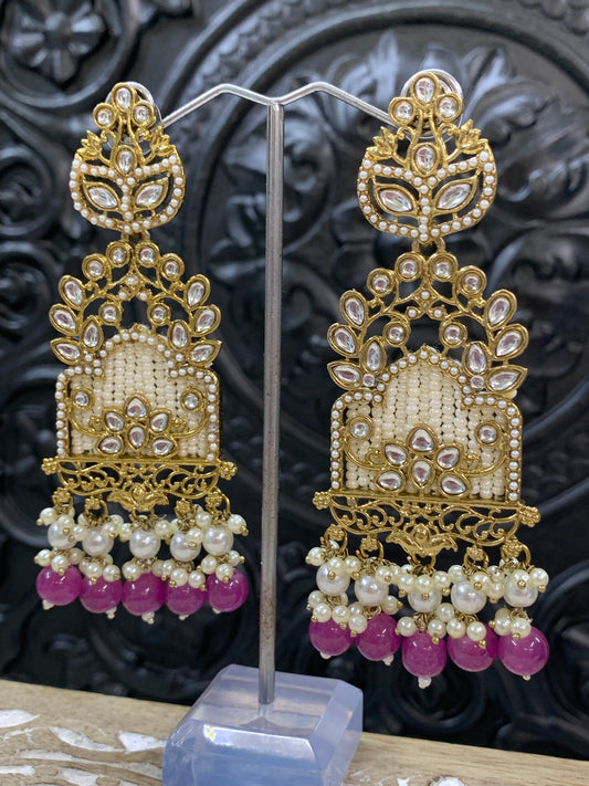 Alexa kundan statement earring white/gold/pearl/mauve