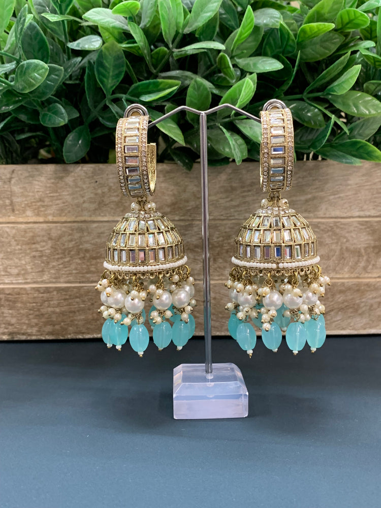 Amrita statement Mirror jhumki earring baby blue/light blue