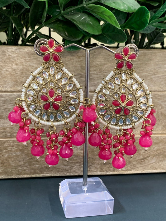 Aaravi kundan earring maroon magenta red