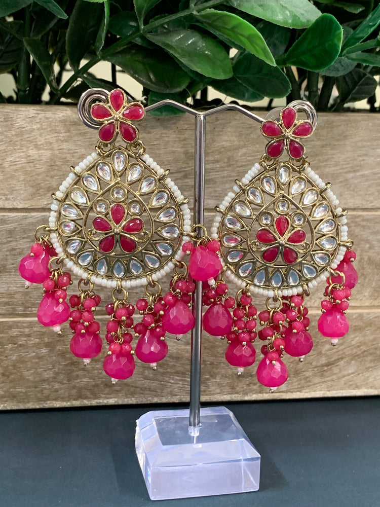 Aaravi kundan earring maroon magenta red