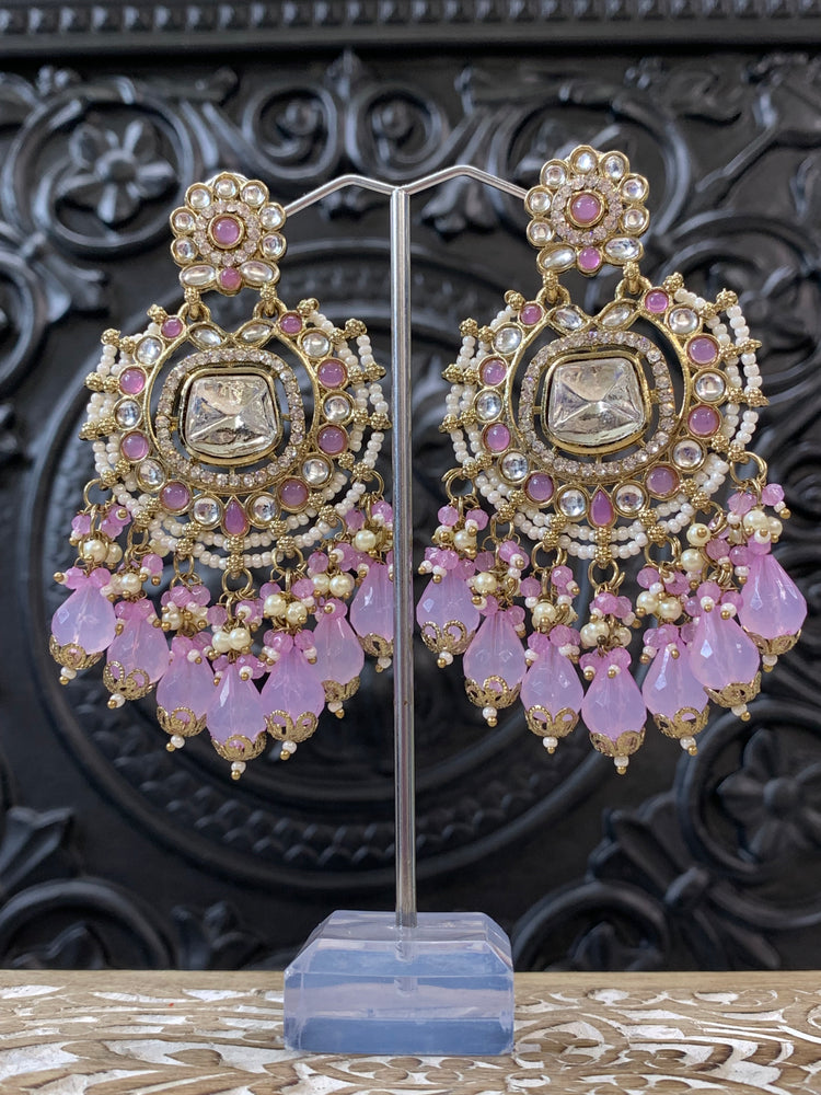 Isabella statement kundan chandbali fashion earring lavender/ lilac