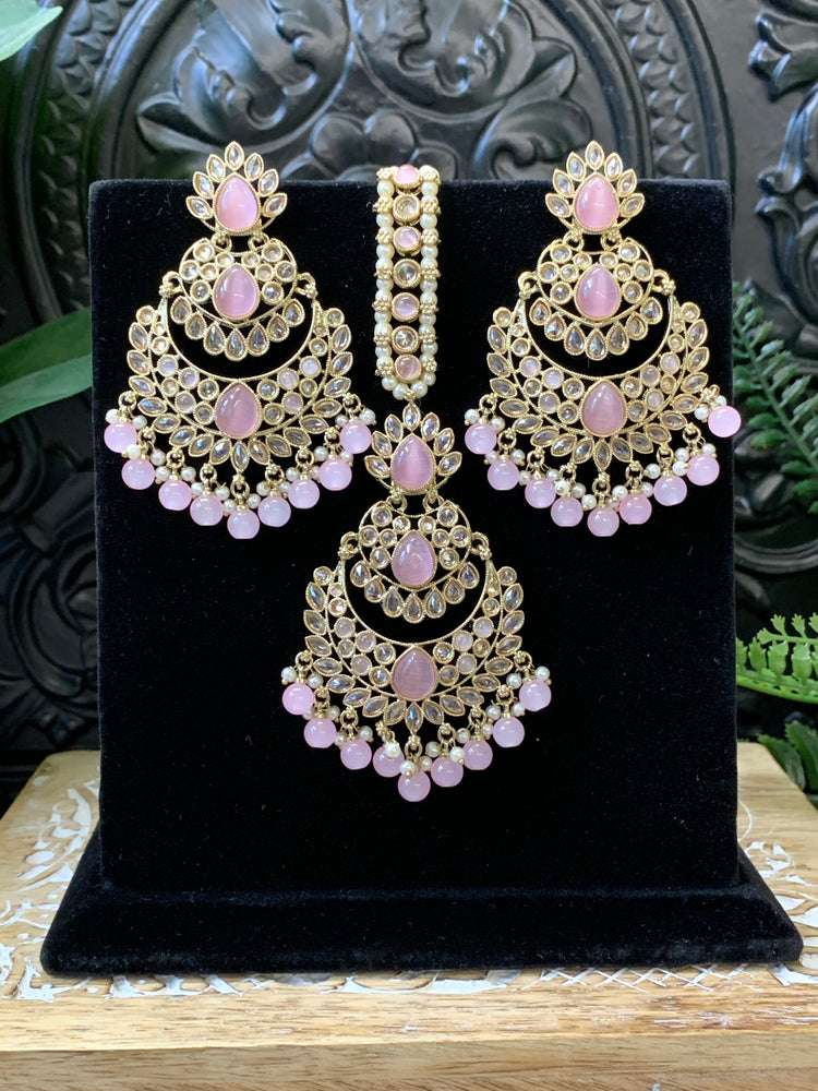 Marley reverse polki Chandbali earring tikka blush pink