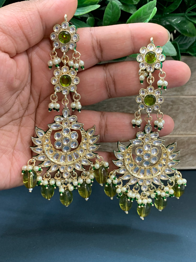 Aru kundan long statement earring mahendi green