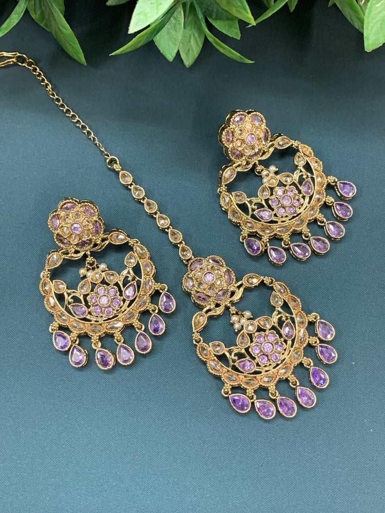 Amna tikka set polki earring tikka lilac/ lavender