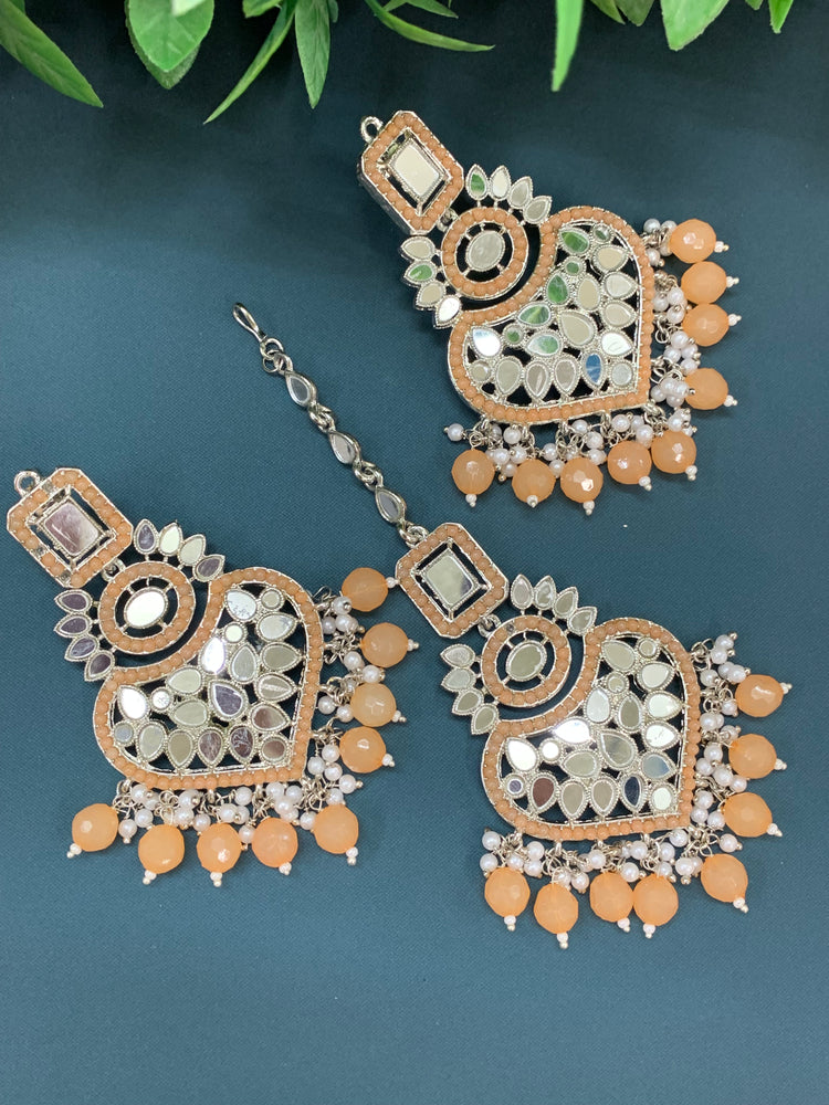 Amrita chandbali mirror earring tikka set nude peach