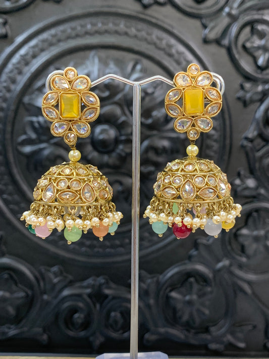 Maggi mini /chotu sa polki jhumki/ jhumka earring multi /pastel yellow