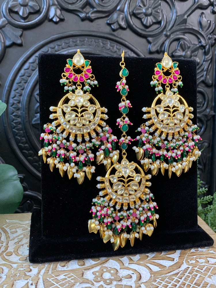 Ajra Pachi kundan earring tikka multi