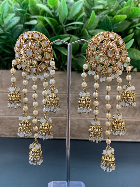 Rowan polki jhumki earring antique polk/ gold /grey