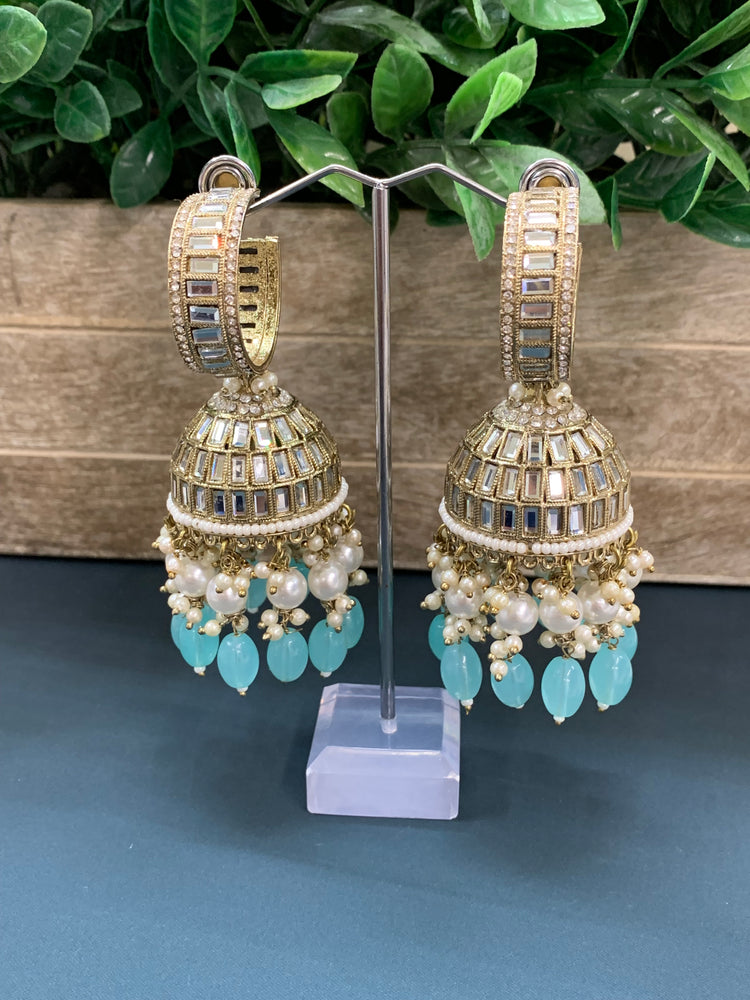 Amrita statement Mirror jhumki earring baby blue/light blue