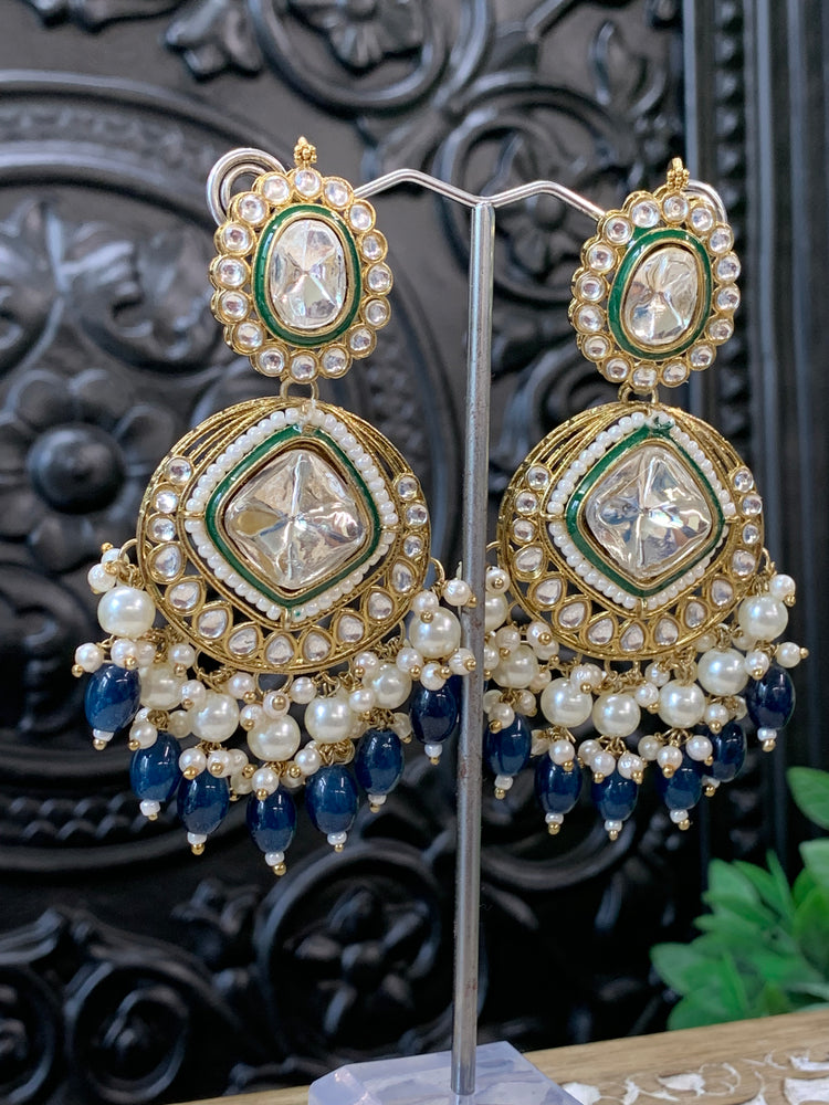 Kenny kundan fashion earring set blue