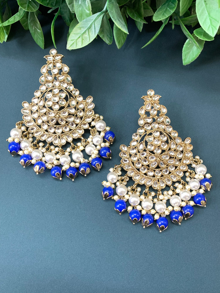 Puspa kundan fashion chandbali style earring set chocolate blue