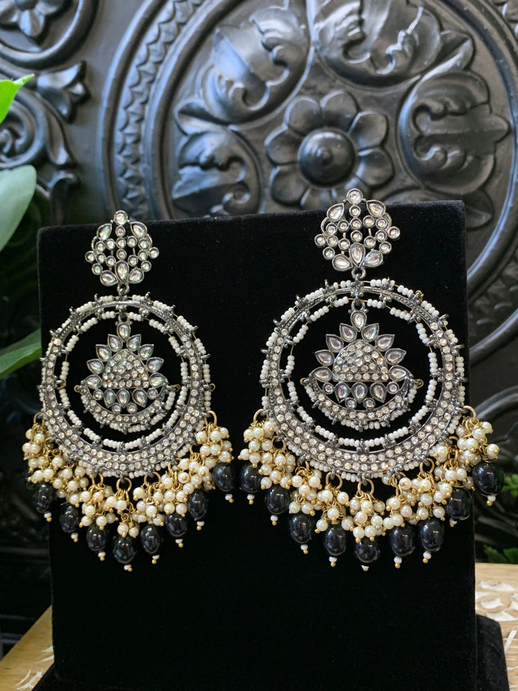 Laila Chandbali fashion statement earring black base, black drops