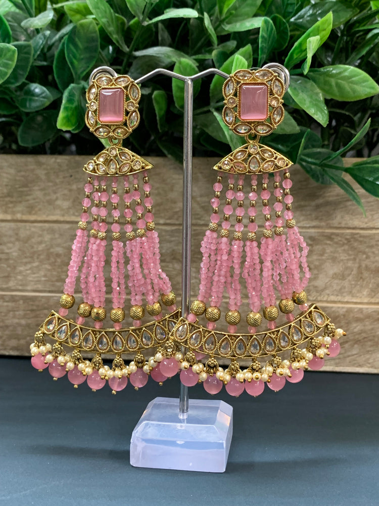 Amna polki fashion statement earring onion pink