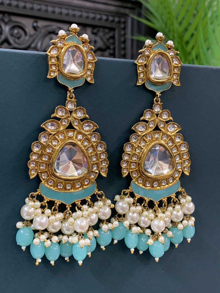 Kim kundan statement fashion earring baby blue/light blue