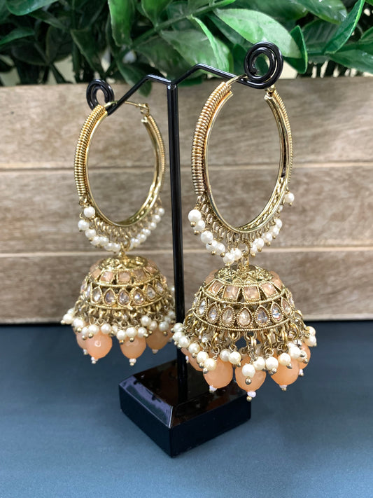 Shabana polki bali hoop jhumki/jhumka nude peach