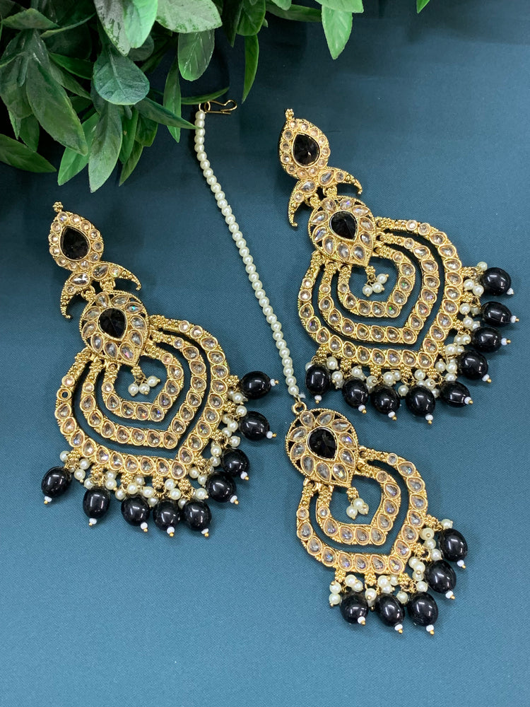 Tara polki Chandbali earring with matching tikka emerald green