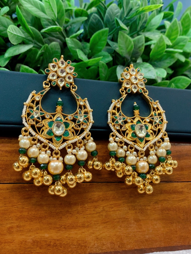 Ahmedabadi pachi Kundan chandbali earring gold