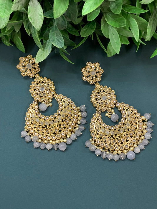 polki jhumki earring antique polk/ gold/ Ash grey