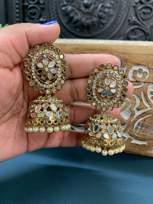 Kate mirror jhumki tikka antique gold and pearl