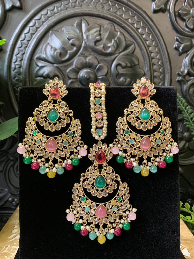 Marley reverse polki Chandbali earring tikka multi