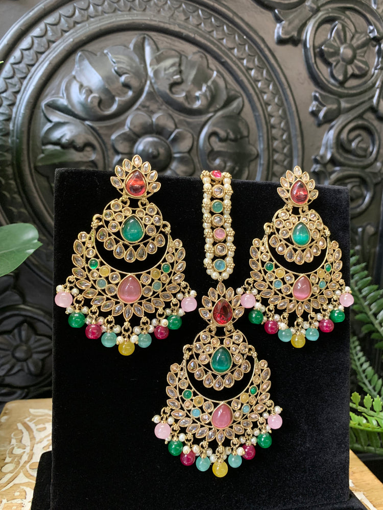 Marley reverse polki Chandbali earring tikka multi