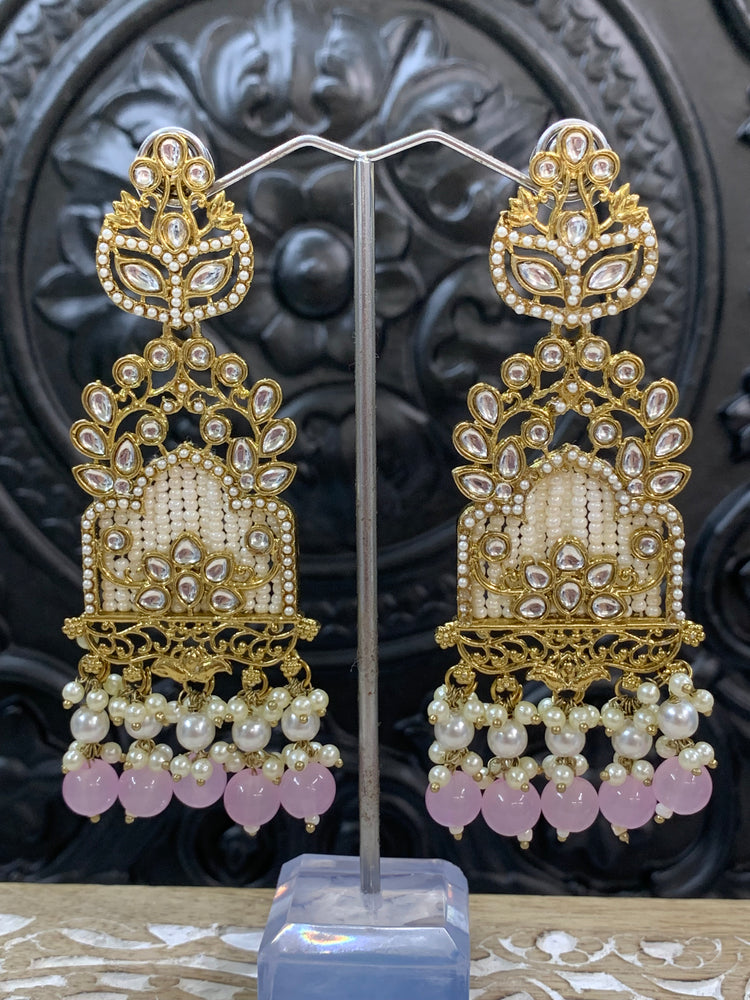 Alexa kundan statement earring white/gold/pearl/lilac lavender