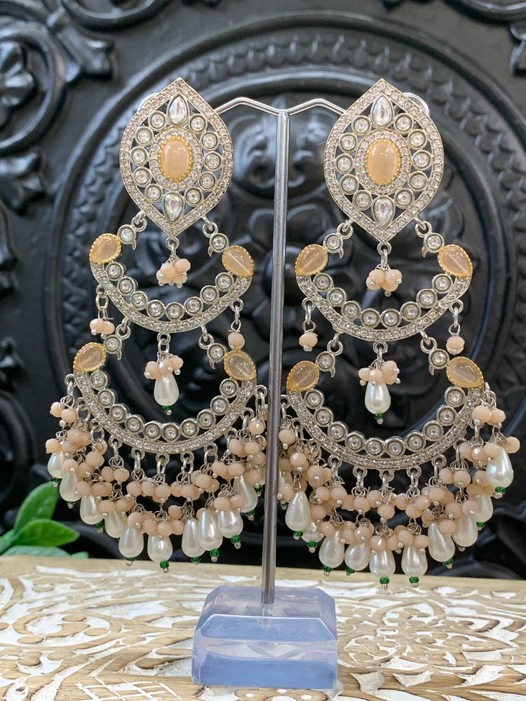 Lauren kundan triple layer chandbali earring peach/pearl