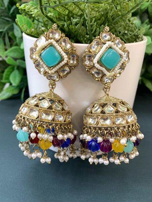 Gauri  kundan jhumki/ jhumka earring phirozi