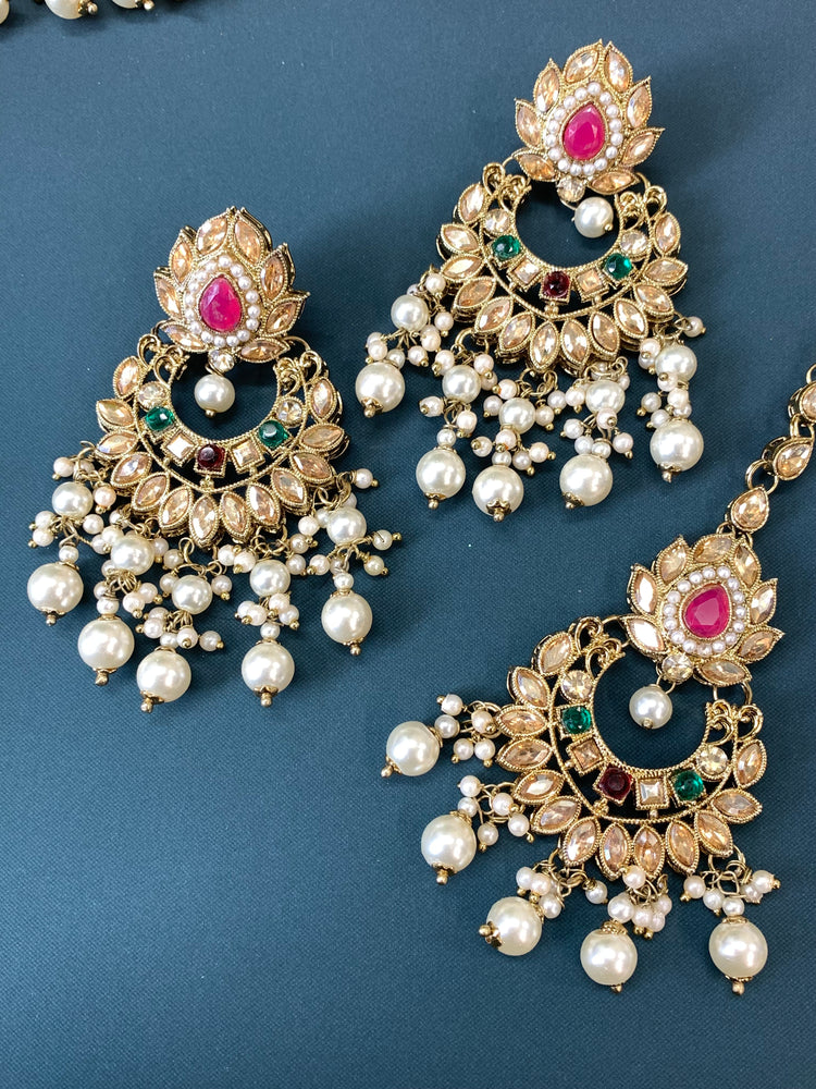 Mahera kundan choker set with matching chandbali and tikka multi