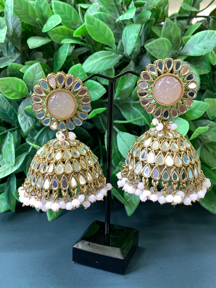 Romi mirror kundan jhumki/ jhumka earring blush pink