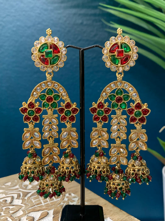 Mansa reverse polki triple Jhumki in multi
