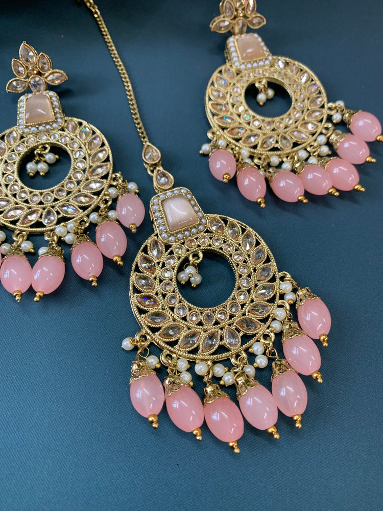 Alira tikka set polki earring tikka set grapefruit pink