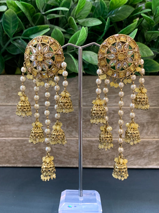 Rowan polki jhumki earring antique polk/ gold /pastel yellow