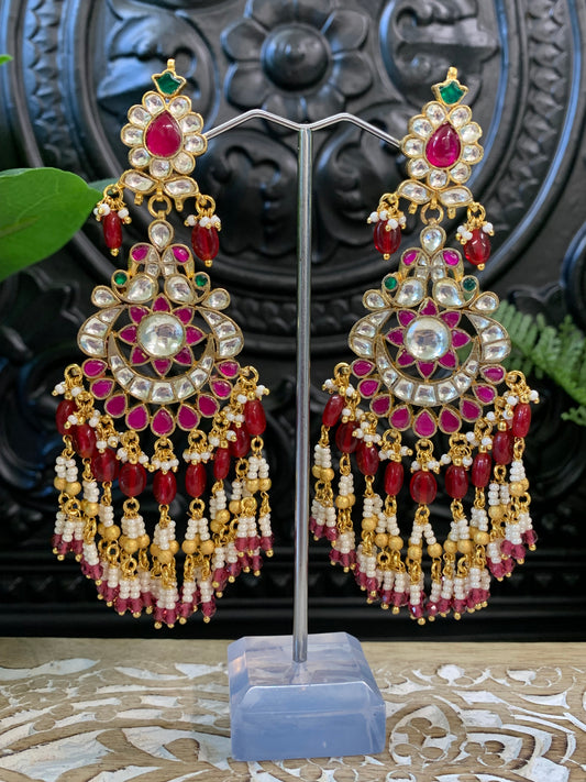 Pachi kundan statement long earring in multi