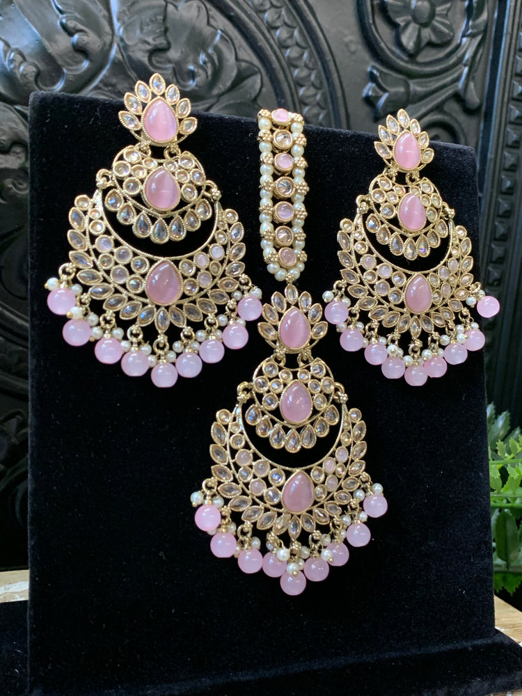 Marley reverse polki Chandbali earring tikka blush pink