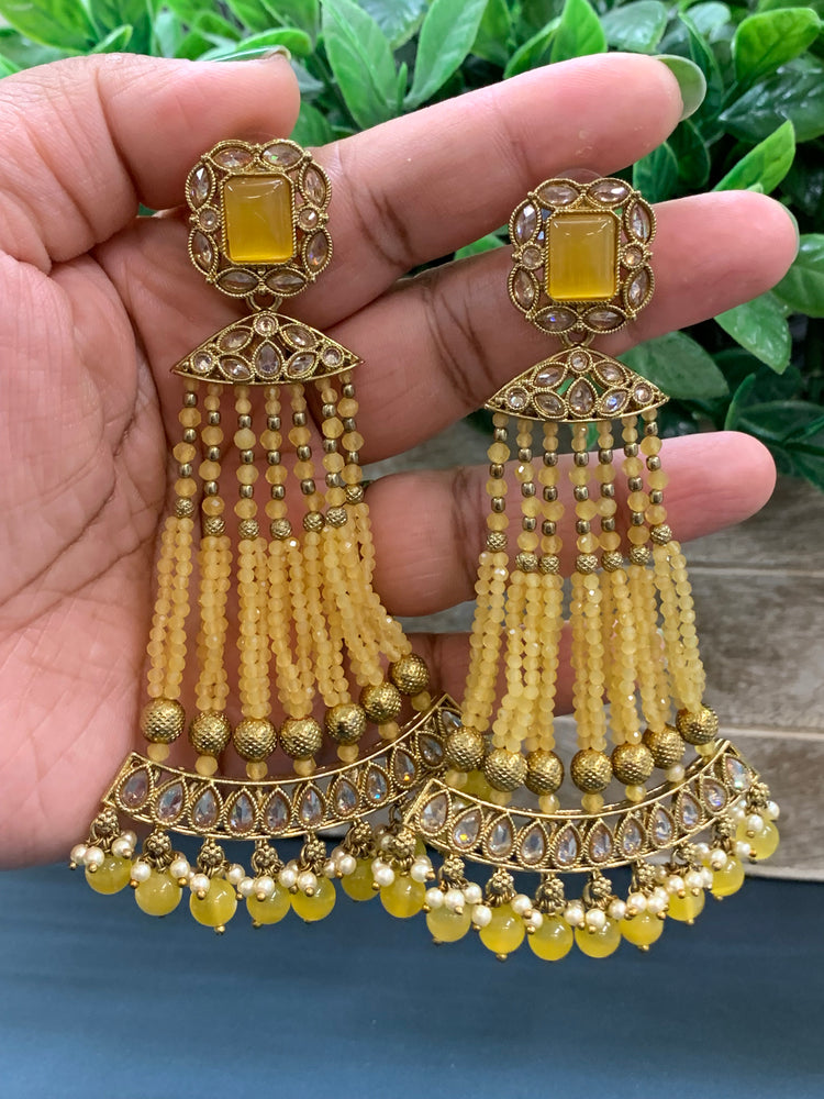 Amna polki fashion statement earring pastel yellow