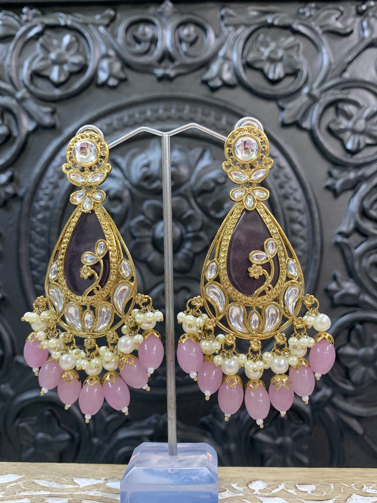 Salma kundan statement earring mauve pink