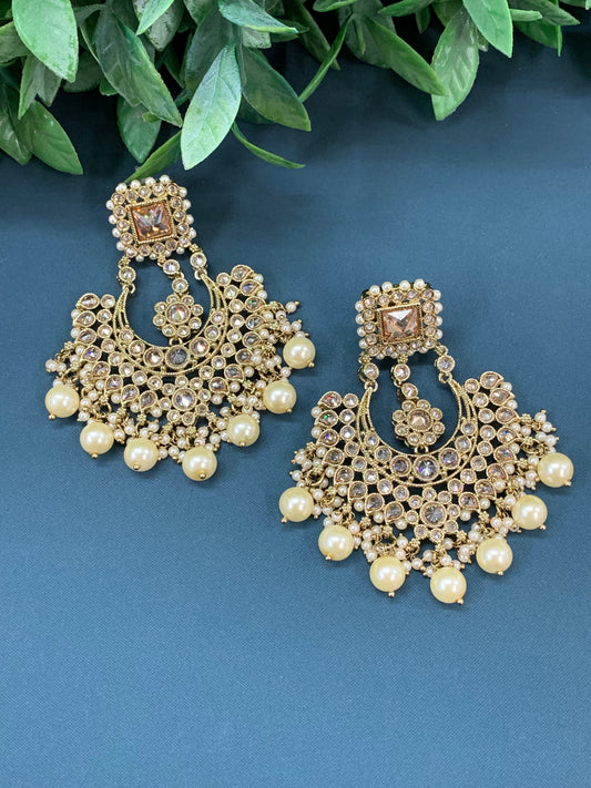 Raisa polki jhumki earring antique polk/ gold /white/ pearl