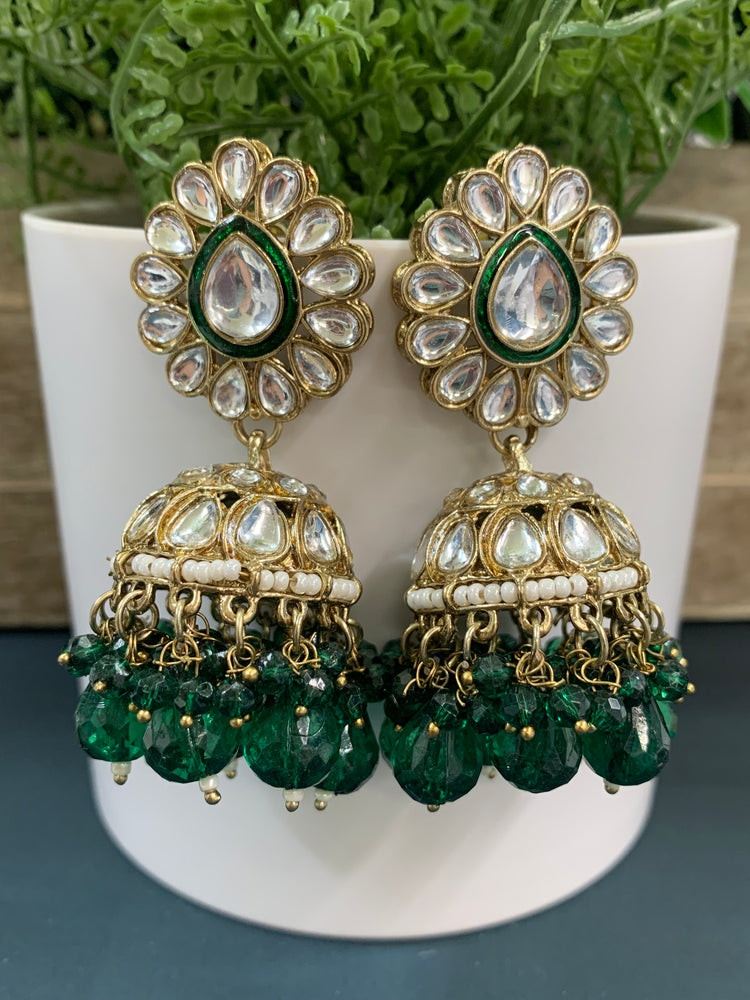 Saniya kundan jhumki/ jhumka earring emerald  green