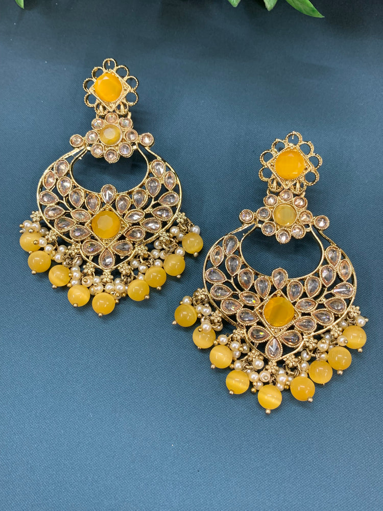 Thea polki chandbali earring antique base antique pastel yellow