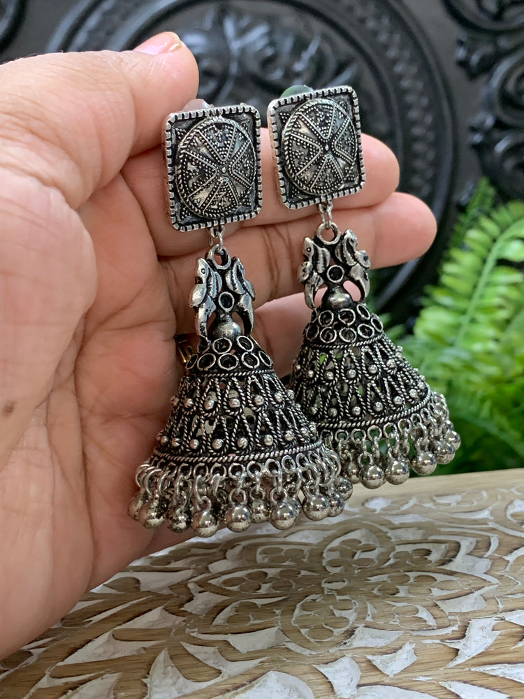 Black metal oxi German silver jhumki earring