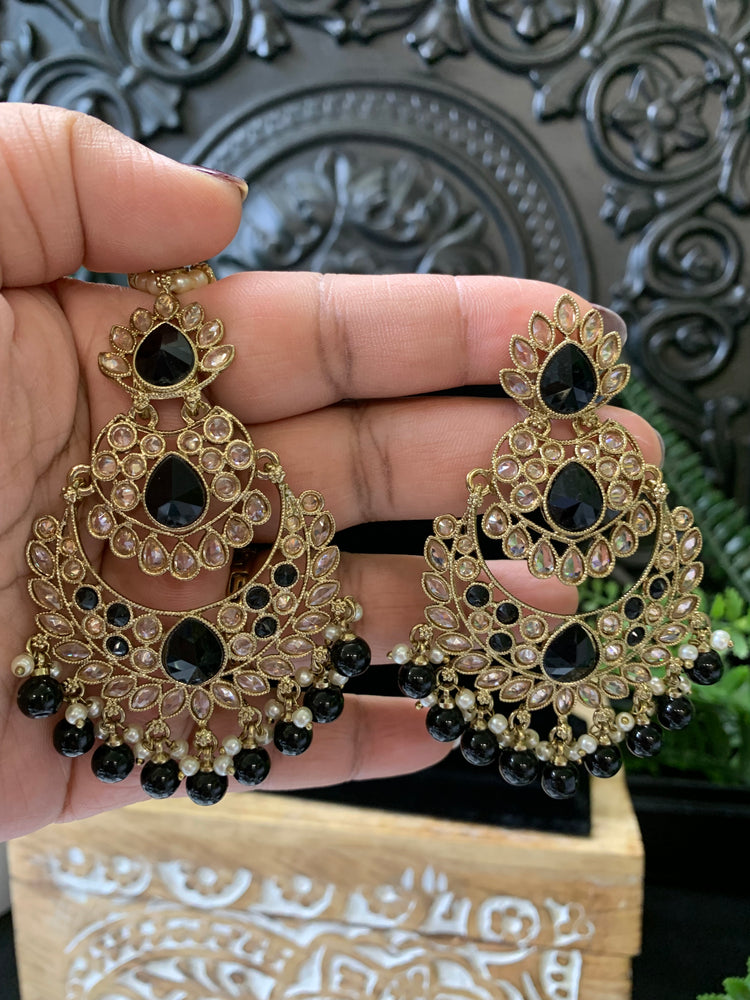 Marley reverse polki Chandbali earring tikka black