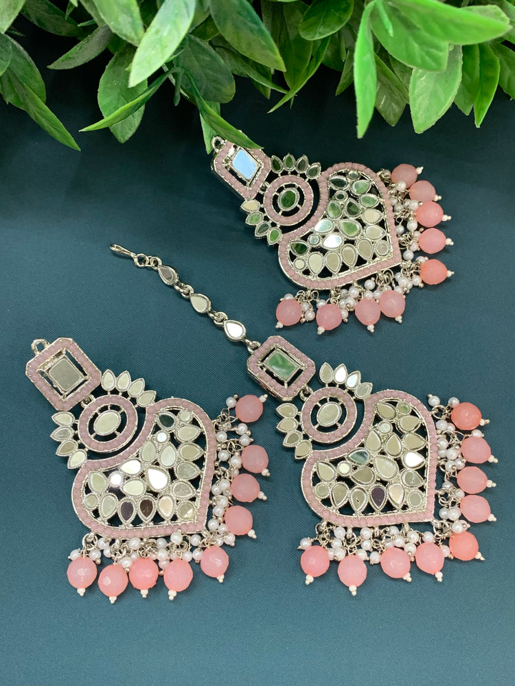 Amrita chandbali mirror earring tikka set blush pink