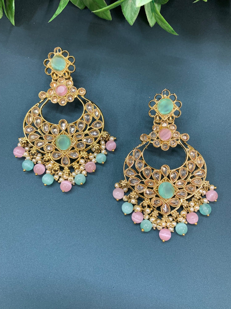 Thea polki chandbali earring antique base pastel multi