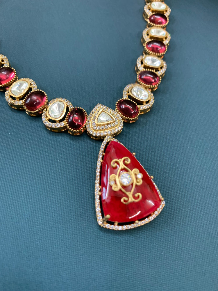 Aditi moissanite kundan necklace cherry red