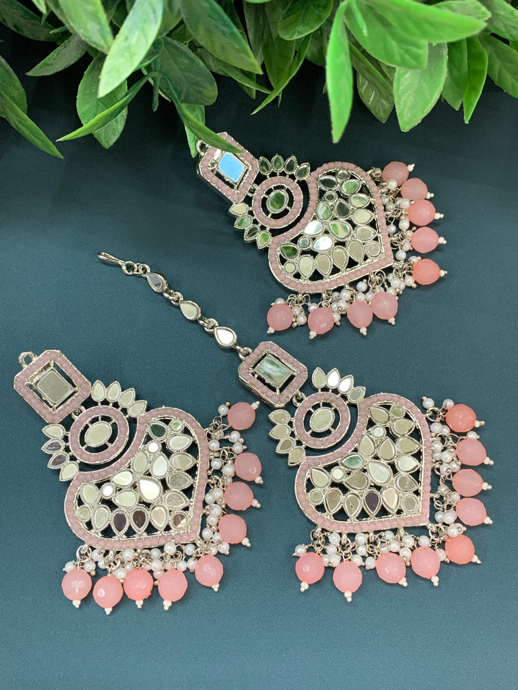 Amrita chandbali mirror earring tikka set blush pink