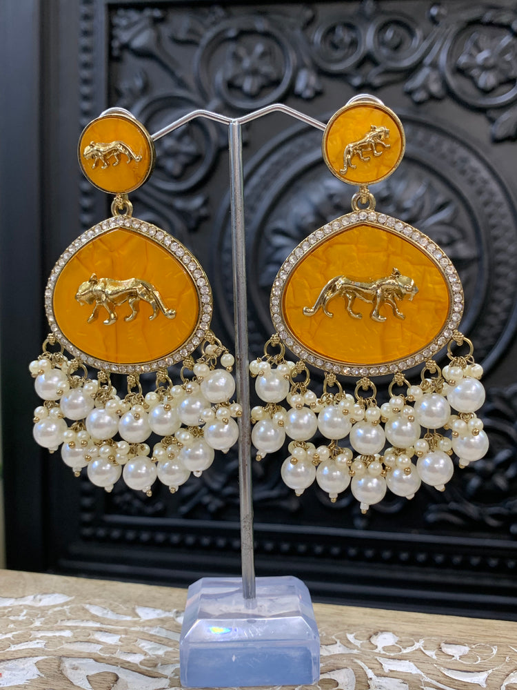 Sabyasachi inspired kundan earring tanna white pearl mustard yellow