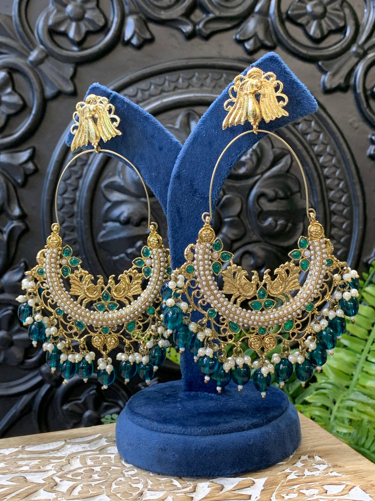 Sue fashion statement Chandbali earring teal green